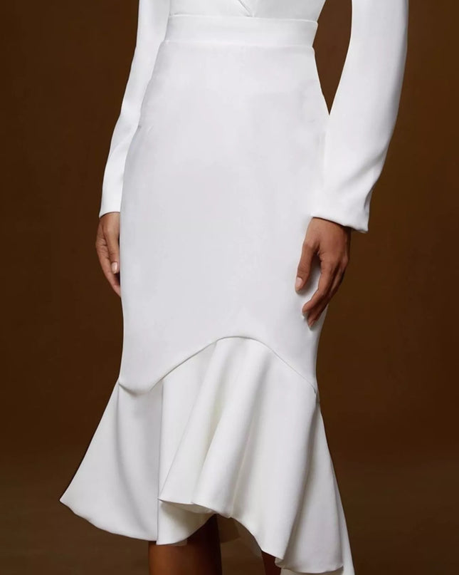 Ruffled Hem Long Sleeve Midi Blazer Dress