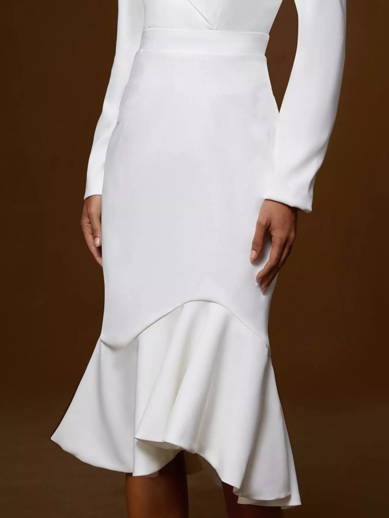 Ruffled Hem Long Sleeve Midi Blazer Dress