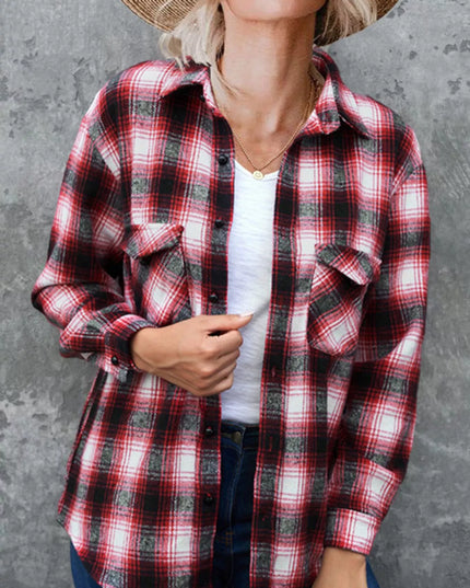 Full Size Plaid Button-Up Long Sleeve Shirt Plus Size