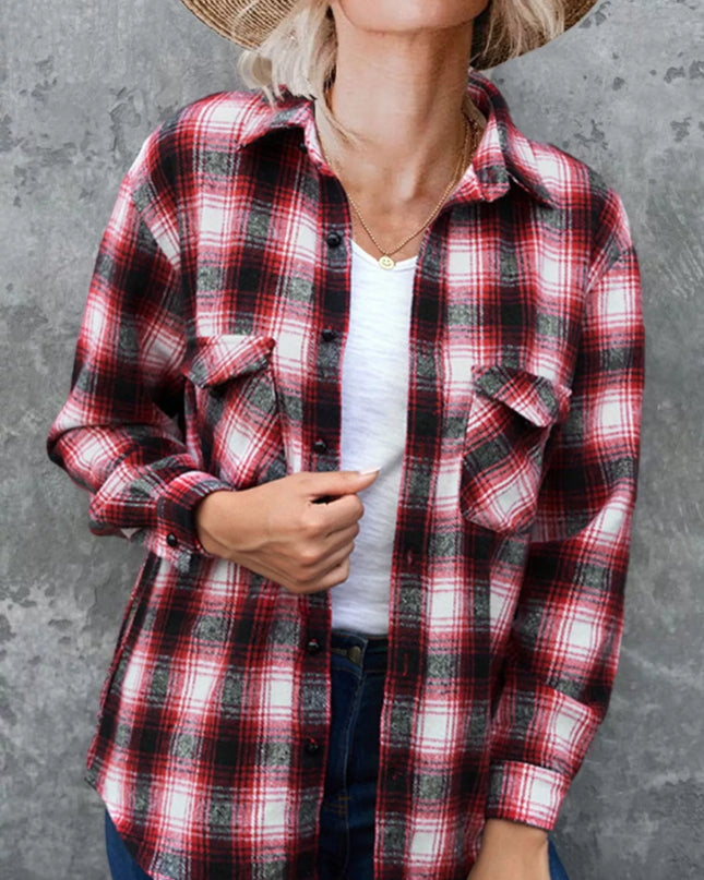 Full Size Plaid Button-Up Long Sleeve Shirt Plus Size