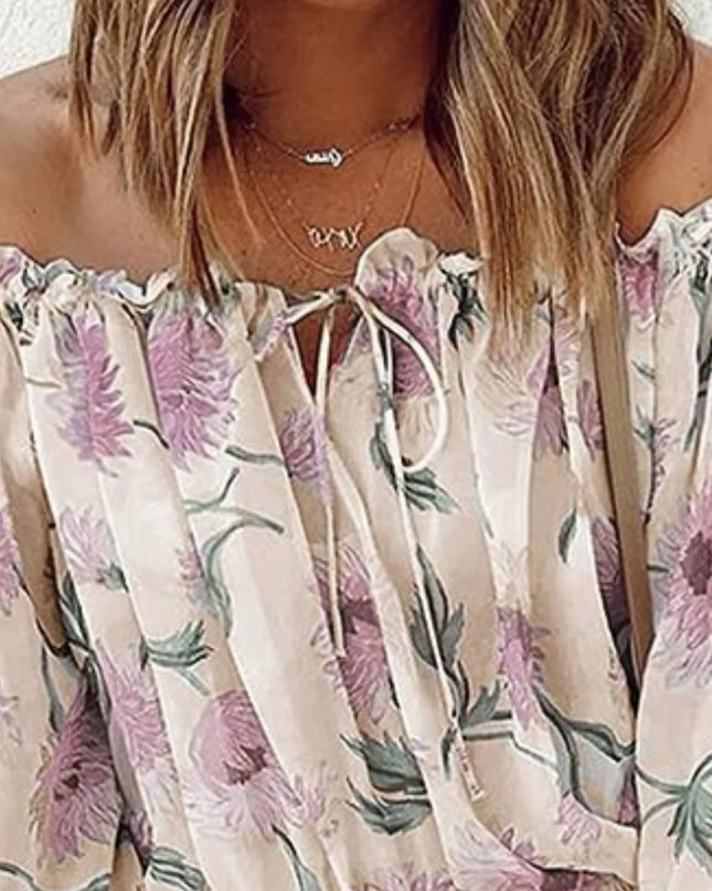 Off-Shoulder Floral Print Blouse