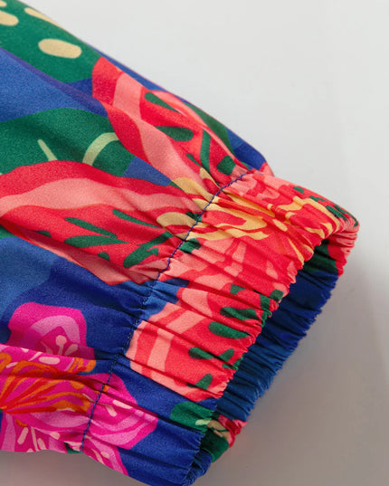 Floral Print 3/4 Sleeve V Neck Tiered Dress