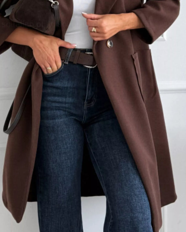 Long-Sleeve Single-Breasted Trench Coat