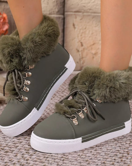 Round Toe Platform Boots Army Green