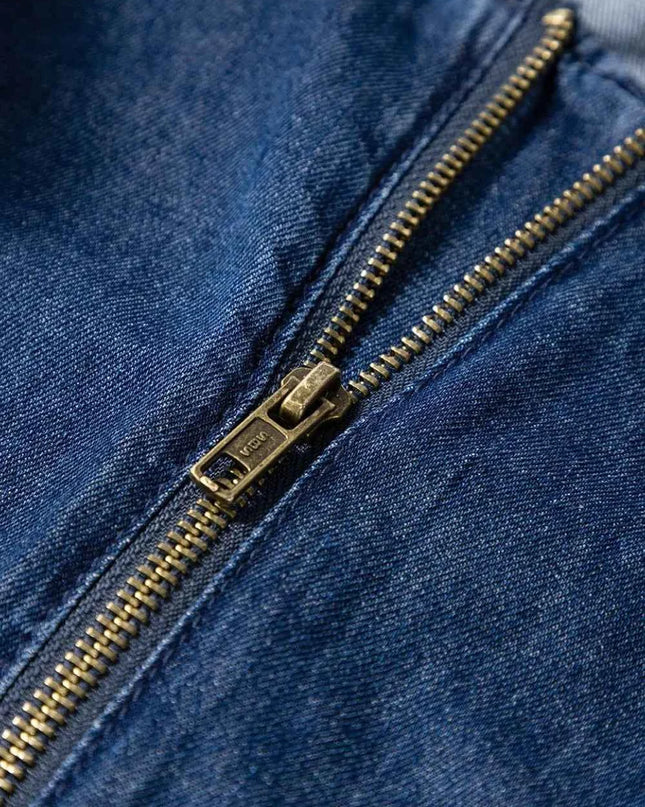 Denim Ruffled Zipped Front Belted Romper