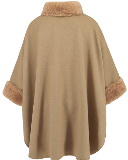 Fuzzy Trim Long Sleeve Poncho