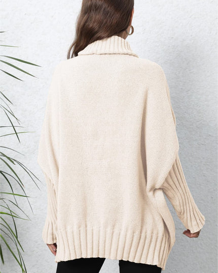 Turtle Neck Long Sleeve Ribbed Sweater