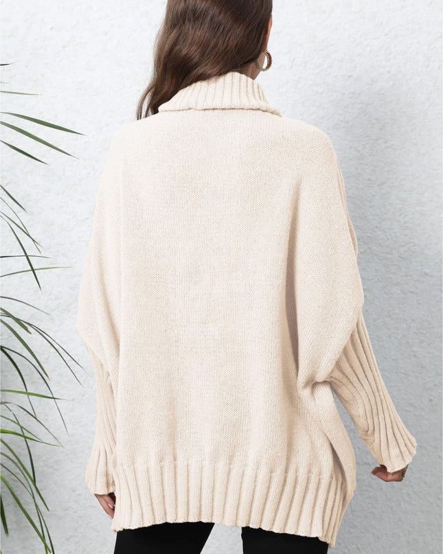 Turtle Neck Long Sleeve Ribbed Sweater