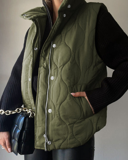 Collared Neck Vest with Pockets Matcha Green