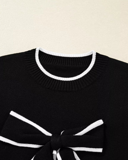 Contrast Trim Bow Accent Holiday Cropped Sweater