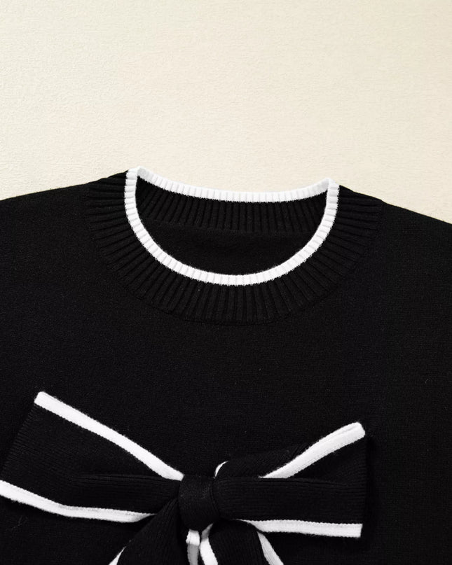Contrast Trim Bow Accent Holiday Cropped Sweater