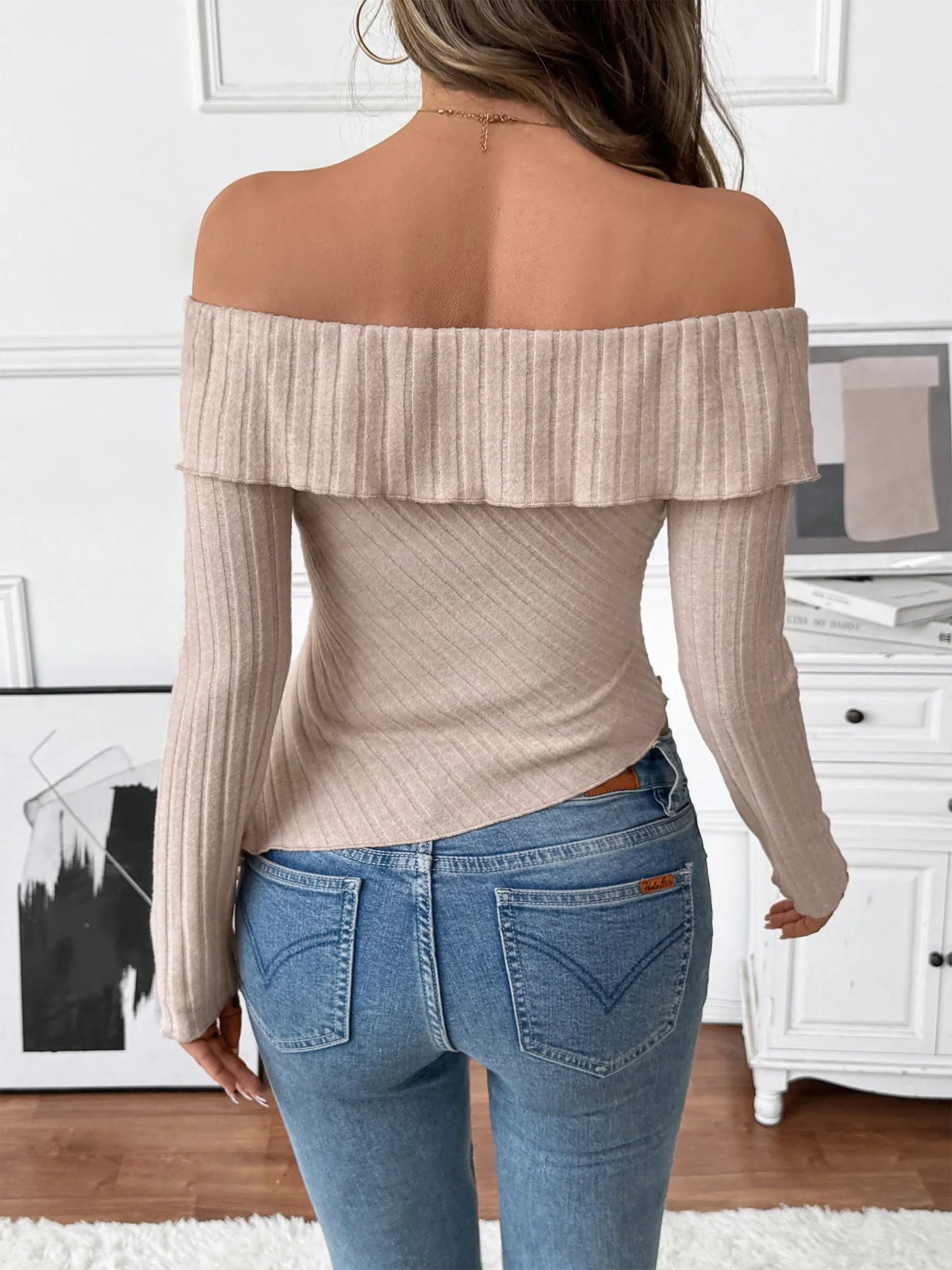 Asymmetrical Off-Shoulder Knit Top