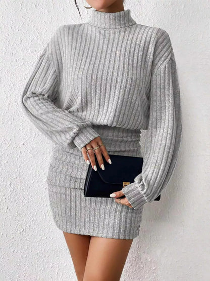 Ribbed Turtleneck Long Sleeve Sweater Dress