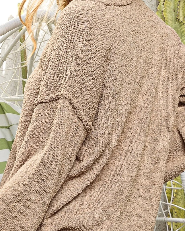 BiBi Raw Edged Popcorn Texture V-neck Sweater