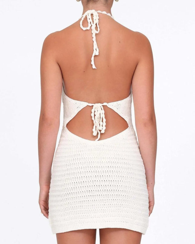 Openwork Halter Neck Sweater Dress