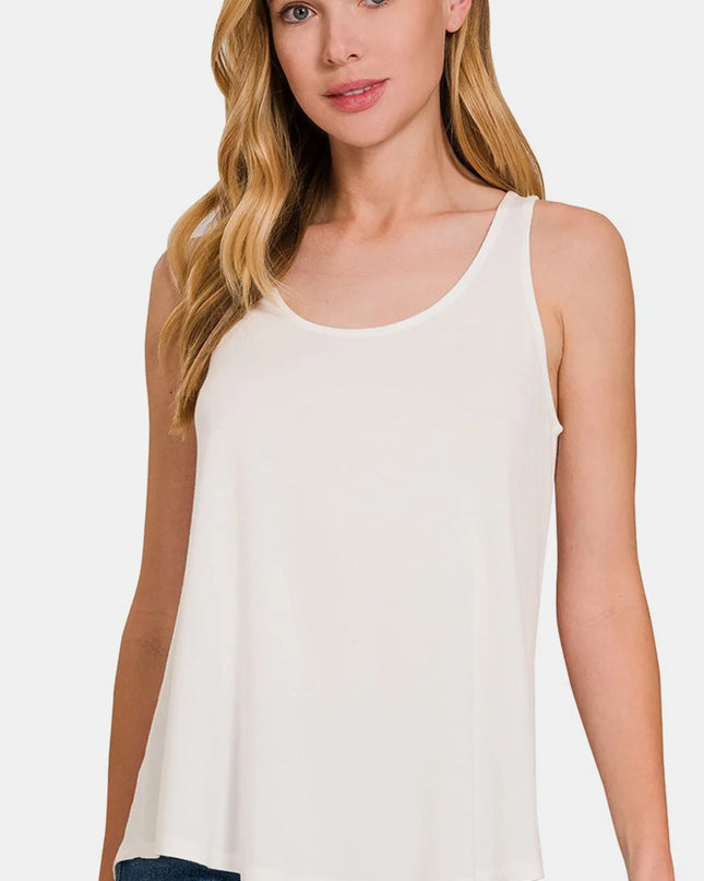 Zenana Round Neck Flowy Hem Tank Ivory