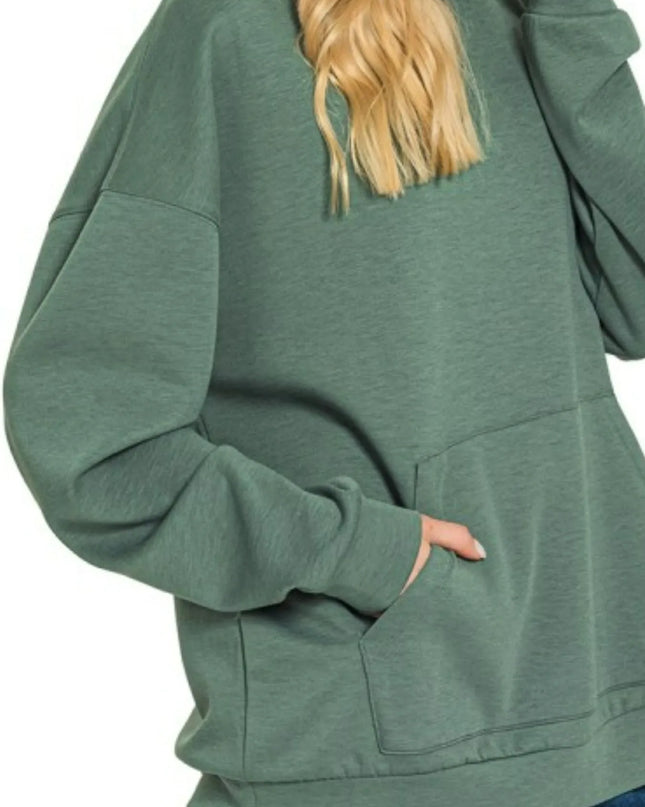 Zenana Oversized Scuba Hoodie with Kangaroo Pocket