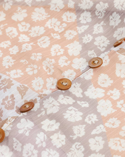 Floral Buttoned Front Slit Skirt 