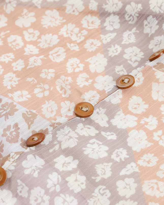 Floral Buttoned Front Slit Skirt 