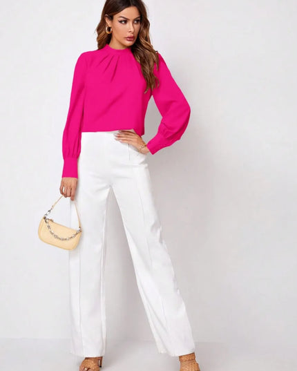 Ruched Mock Neck Long Sleeve Blouse 