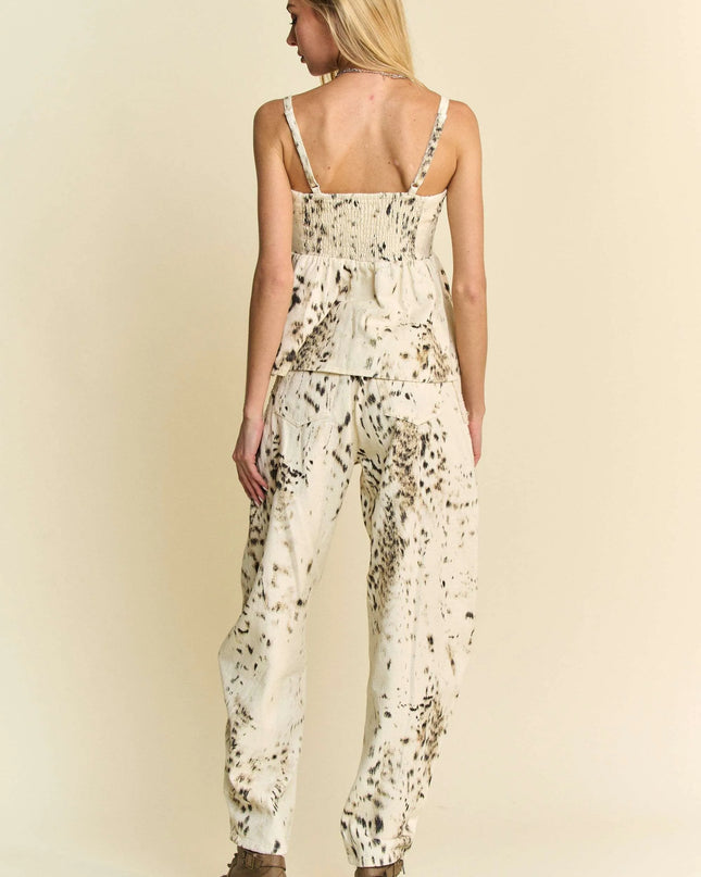 Davi & Dani Abstract Tie Dye Dot Lace Detail Barrel Pants