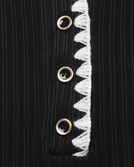 Contrast Trim Texture Long Sleeve Sweater Dress