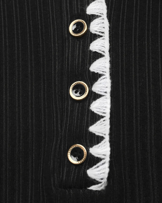 Contrast Trim Texture Long Sleeve Sweater Dress