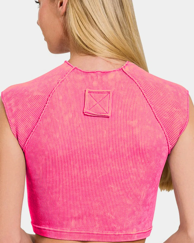 Zenana Ribbed Round Neck Cropped Top
