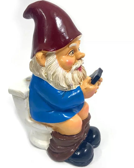 Garden Elf Gnome Using Toilet Playing With Phone Garden Courtyard Ornament Resin Craft Gnome Decoration Blue Dwarves Go To The Toilet And Play With Their Mobile Phones.