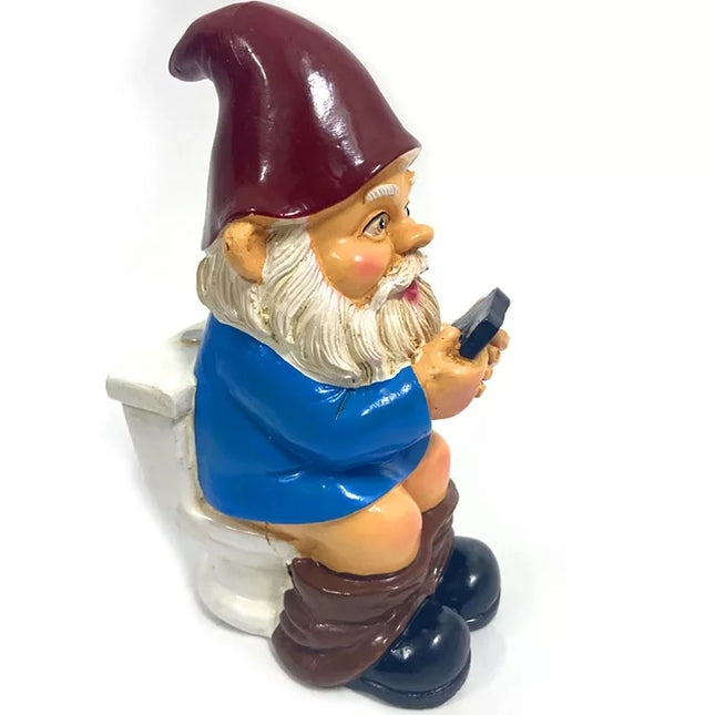 Garden Elf Gnome Using Toilet Playing With Phone Garden Courtyard Ornament Resin Craft Gnome Decoration Blue Dwarves Go To The Toilet And Play With Their Mobile Phones.