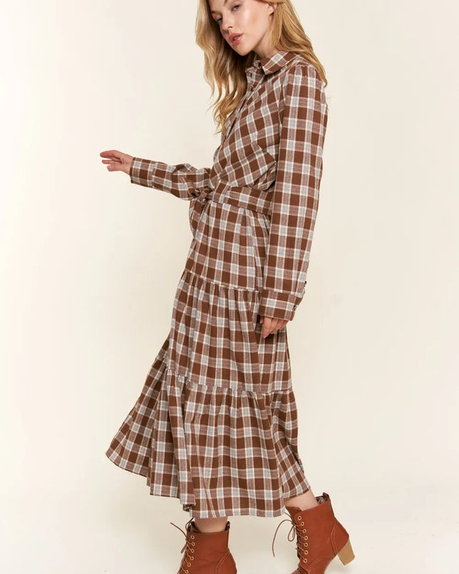 And the Why Plaid Tiered Midi Shirt Dress