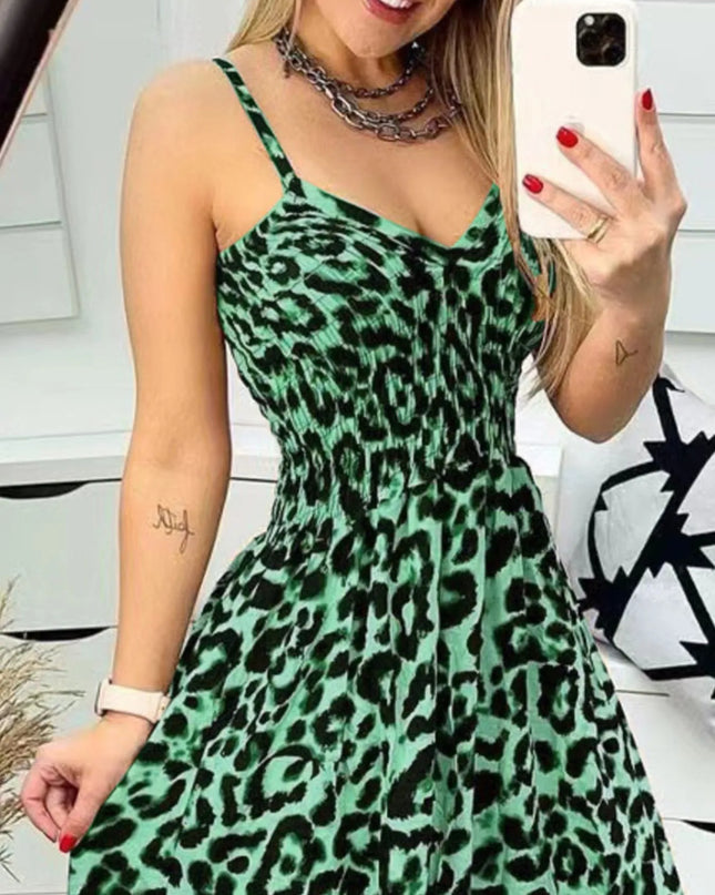 Full Size Leopard Print Spaghetti Strap Maxi Dress Plus Size 