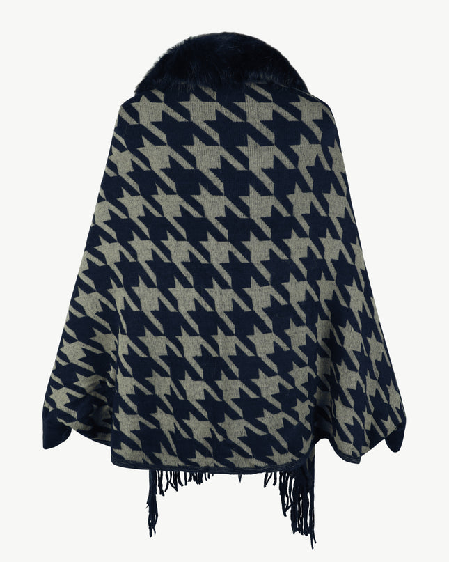 Houndstooth Fringe Hem Poncho