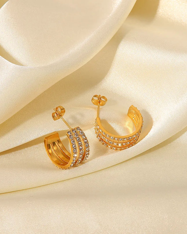 Stainless Steel Inlaid Zircon C-Hoop Earrings