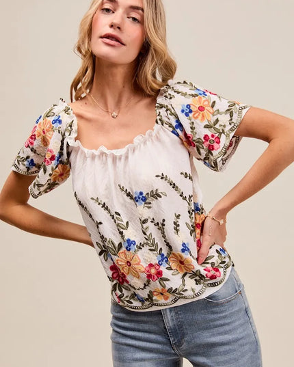 SO ME Floral Embroidered Two Way Off The Shoulder Blouse