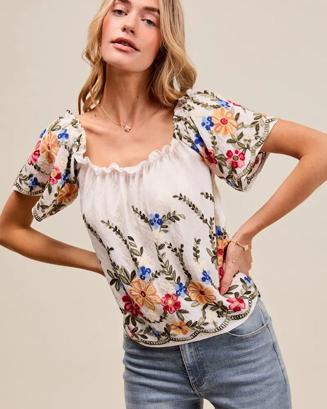 SO ME Floral Embroidered Two Way Off The Shoulder Blouse