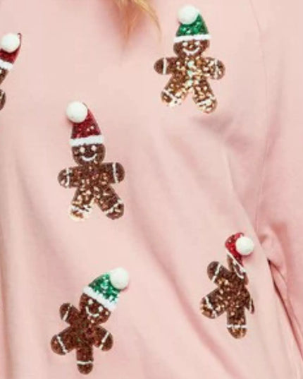 Christmas Sequin Gingerbread Round Neck Sweatshirt