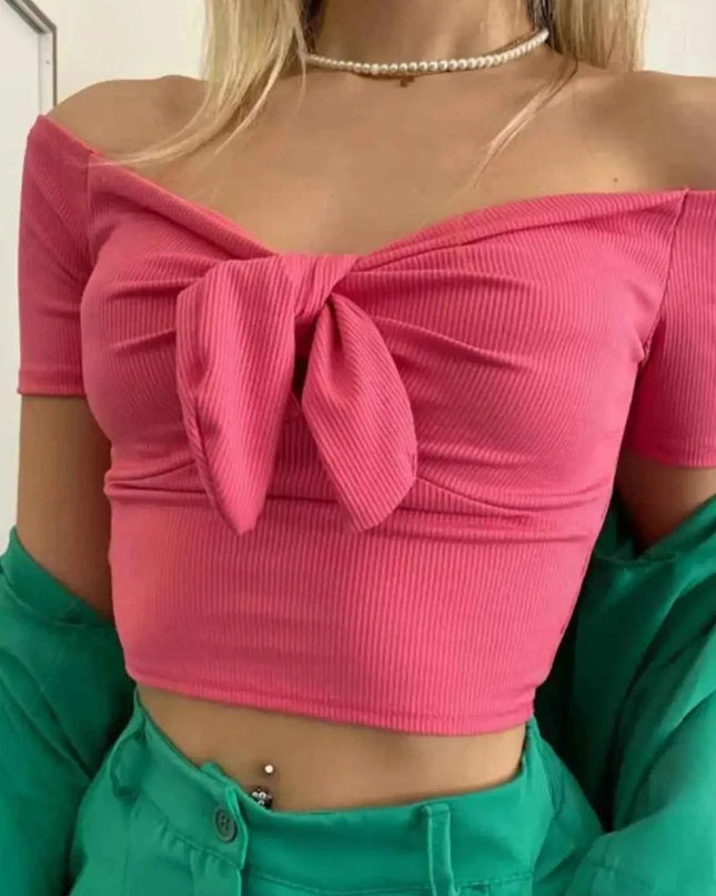 Off-Shoulder Bow-Tie Crop Top