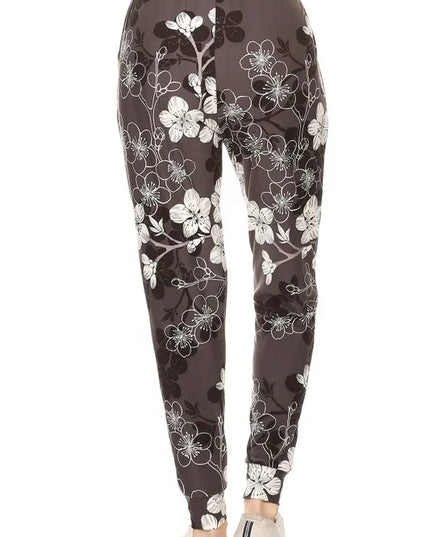 Leggings Depot Full Size Buttery Soft Floral Joggers with Drawstring Plus Size