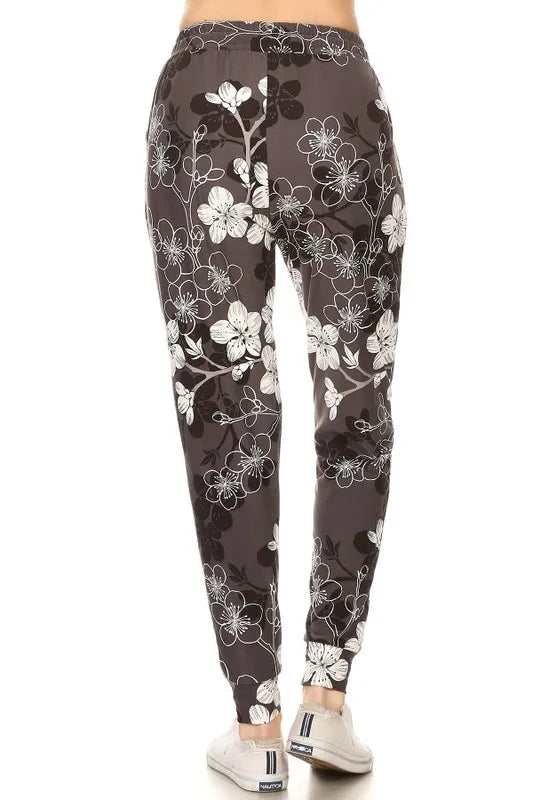 Leggings Depot Full Size Buttery Soft Floral Joggers with Drawstring Plus Size