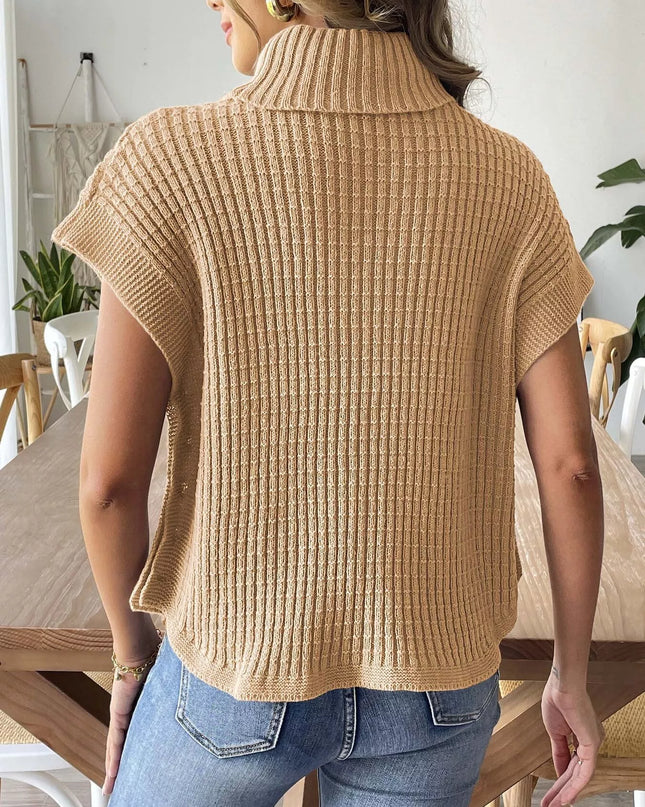 Turtleneck Side Decor Button Sweater Vest