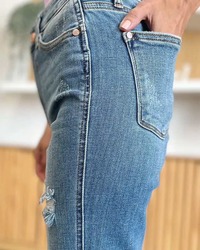 Judy Blue Full Size Distressed Raw Hem Bootcut Jeans