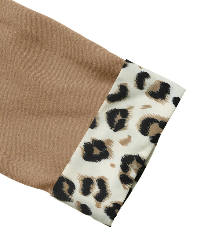 Lapel Collar Leopard Cuff Long Sleeve Blazer