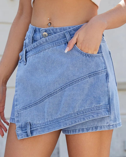 Asymmetrical Denim Skort with Pockets