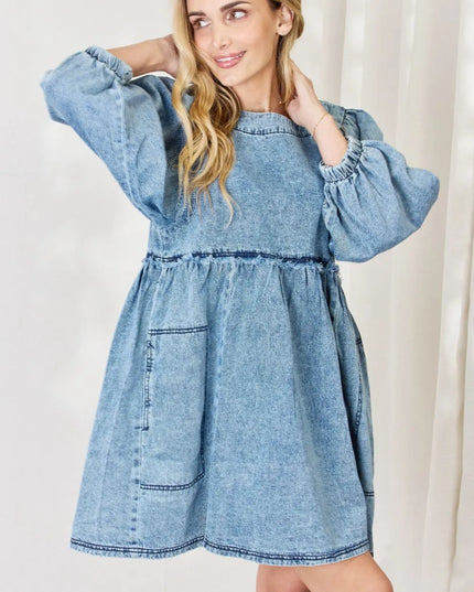 HEYSON Full Size Oversized Denim Babydoll Dress DENIM