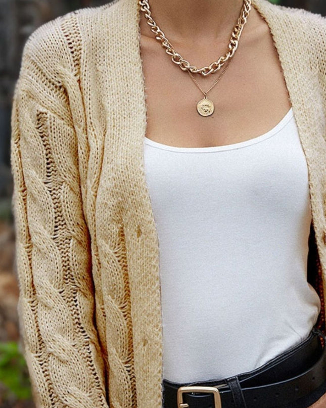 Cable-Knit Button Down Cardigan