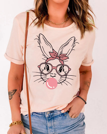 Rabbit Graphic Round Neck Short Sleeve T-Shirt