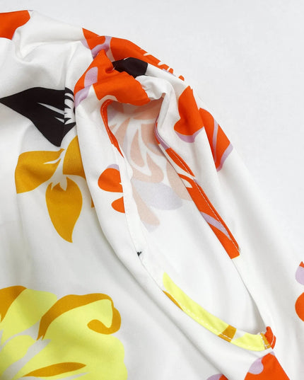 Floral Print One Shoulder Short Sleeve Blouse