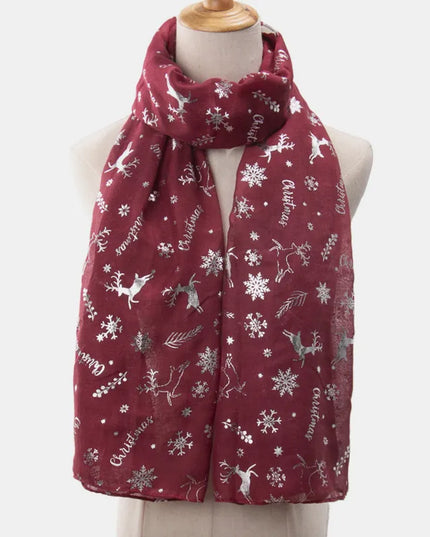 Christmas Element Polyester Scarf Burgundy One Size