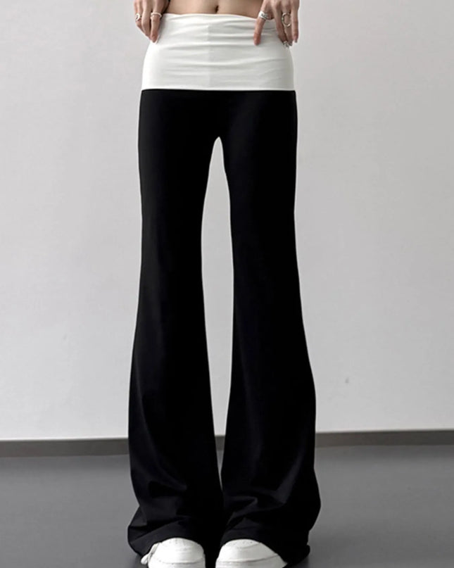 Contrast Waistband Flare Pants 